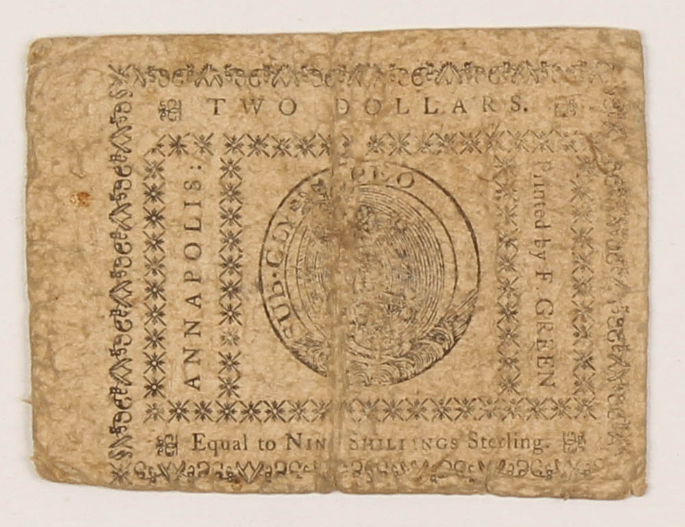 1775 $2 Two-Dollar - Maryland - Colonial Currency Note at PristineAuction.com 1775 $2 Two-Dollar - Maryland - Colonial Currency Note at PristineAuction.com