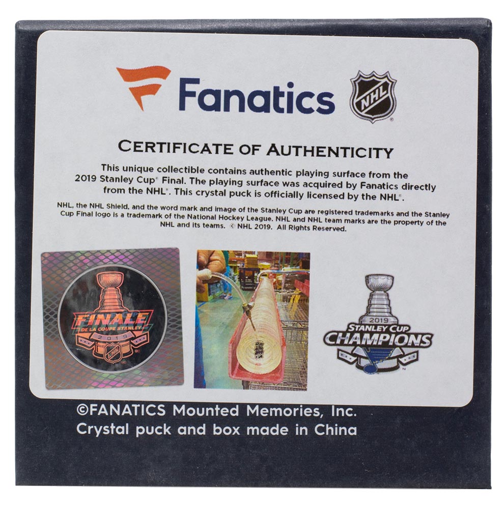 St. Louis Blues 2019 Stanley Cup Champions Crystal Puck with Authentic Game-Used Ice (Fanatics Hologram) at PristineAuction.com St. Louis Blues 2019 Stanley Cup Champions Crystal Puck with Authentic Game-Used Ice (Fanatics Hologram) at PristineAuction.com