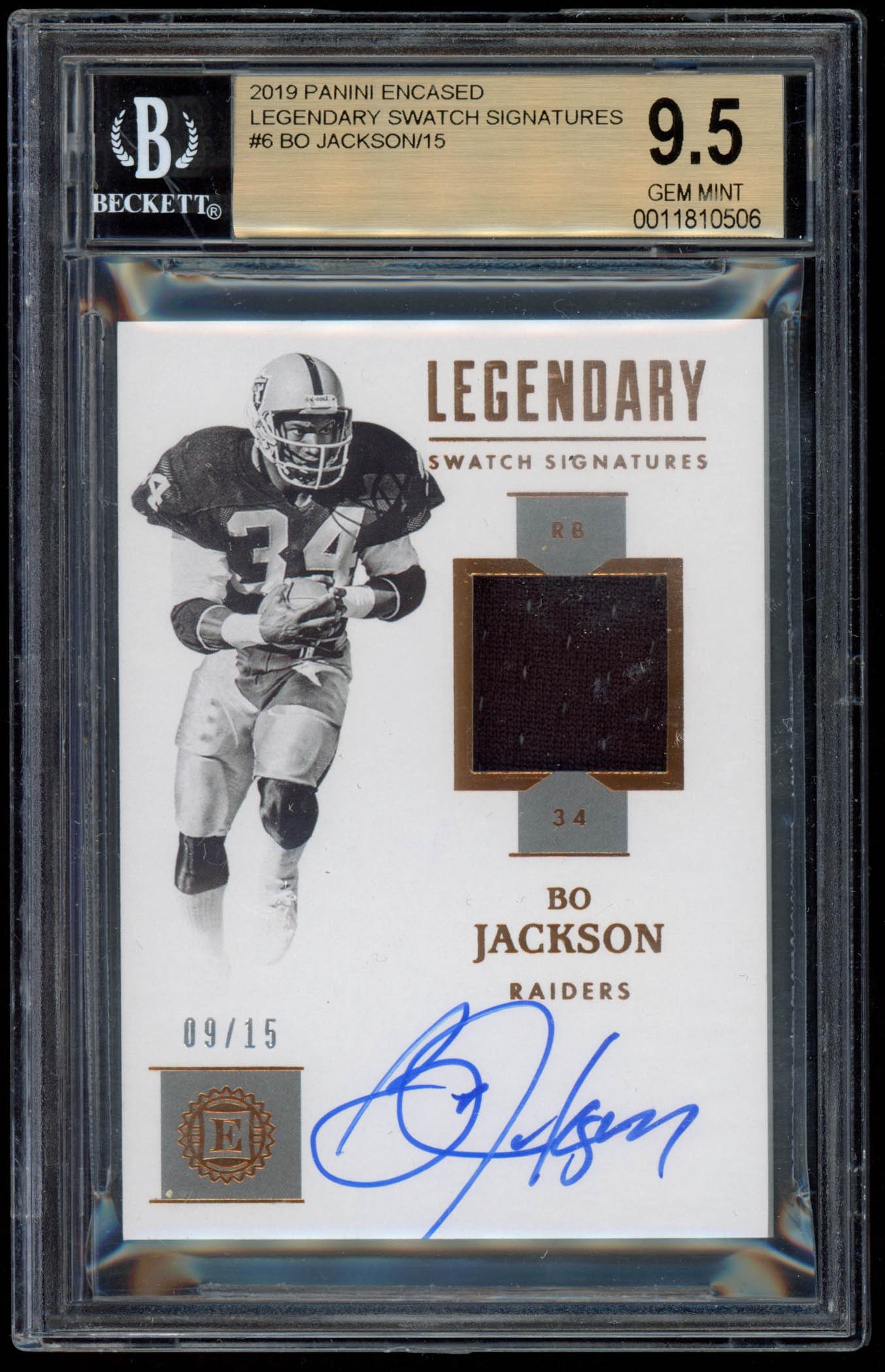 Bo Jackson 2019 Panini Encased Legendary Swatch Signatures #6 (BGS 9.5) at PristineAuction.com Bo Jackson 2019 Panini Encased Legendary Swatch Signatures #6 (BGS 9.5) at PristineAuction.com