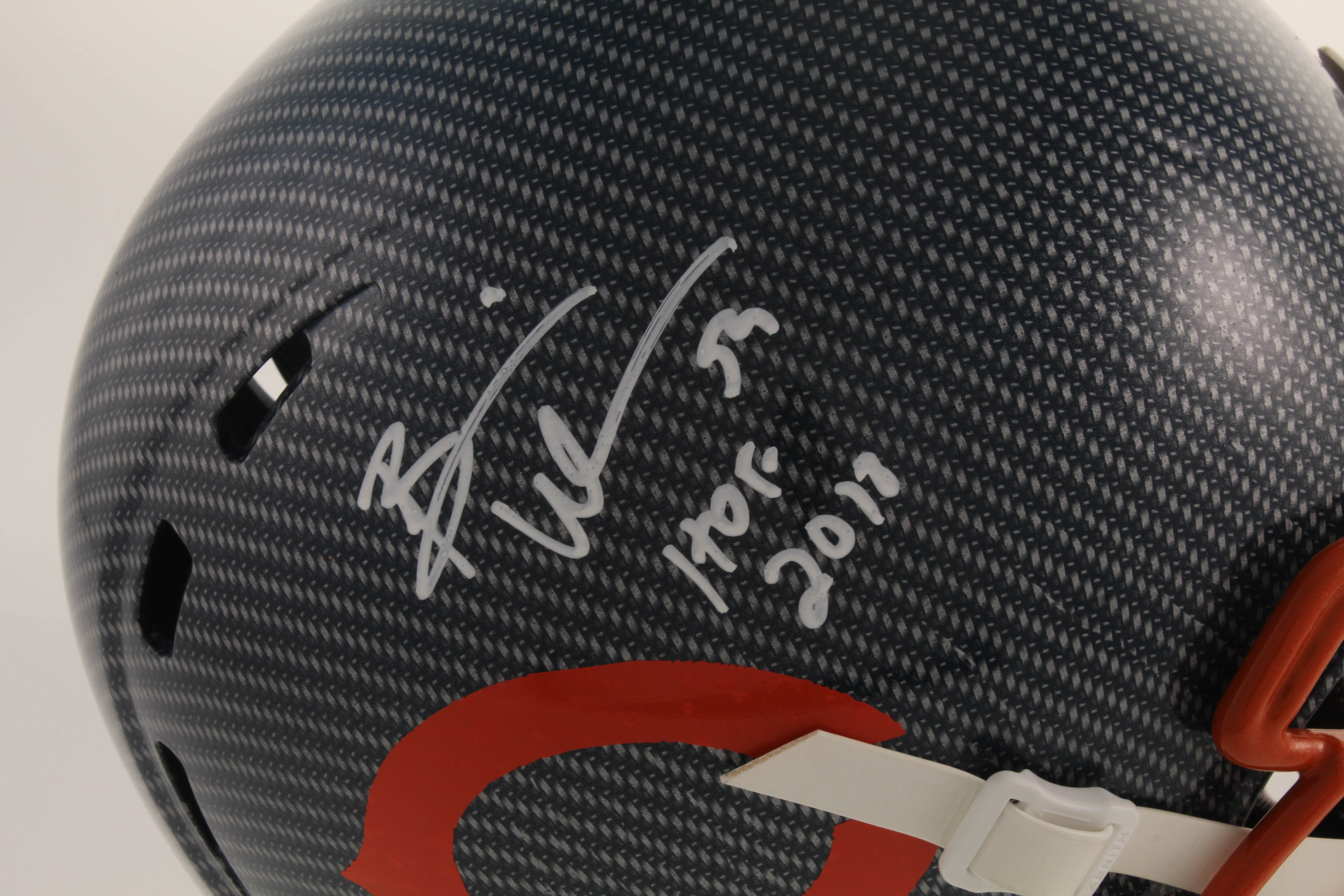 Brian Urlacher Signed Bears Full-Size Authentic On-Field Hydro-Dipped Helmet Inscribed "HOF 2018" (Beckett COA) at PristineAuction.com Brian Urlacher Signed Bears Full-Size Authentic On-Field Hydro-Dipped Helmet Inscribed "HOF 2018" (Beckett COA) at PristineAuction.com