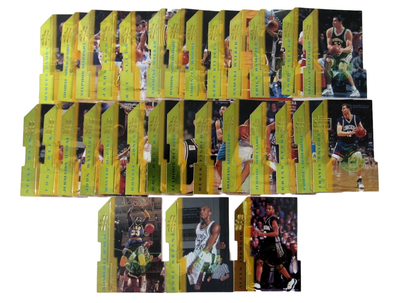 Complete Set of (30) 1996 Score Board Rookie Die Cuts Basketball Cards with #13 Kobe Bryant, #1 Allen Iverson, #14 Shaquille O'Neal at PristineAuction.com Complete Set of (30) 1996 Score Board Rookie Die Cuts Basketball Cards with #13 Kobe Bryant, #1 Allen Iverson, #14 Shaquille O'Neal at PristineAuction.com
