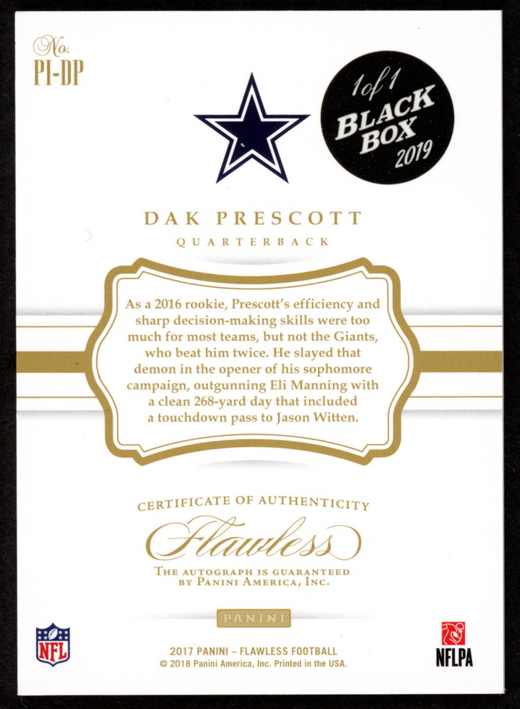 Dak Prescott 2017 Panini Flawless Premium Ink Platinum #10 at PristineAuction.com Dak Prescott 2017 Panini Flawless Premium Ink Platinum #10 at PristineAuction.com