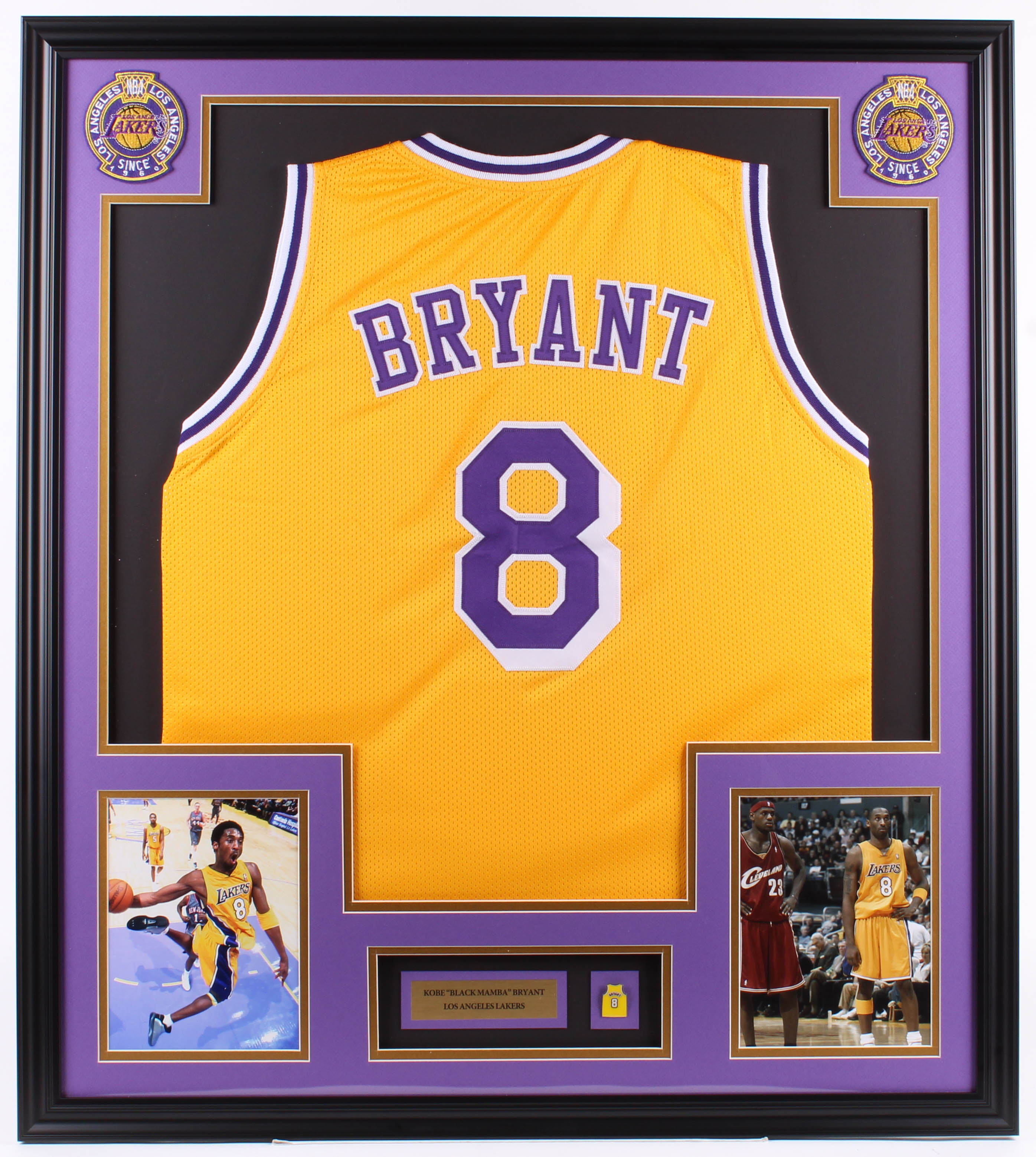 Kobe Bryant Lakers 32x36 Custom Framed Jersey with Retirement Pin at PristineAuction.com Kobe Bryant Lakers 32x36 Custom Framed Jersey with Retirement Pin at PristineAuction.com