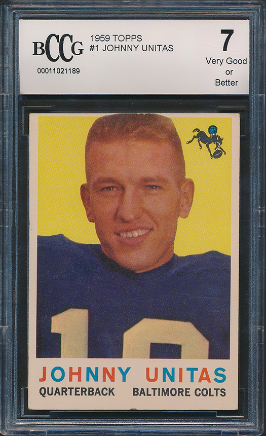 Johnny Unitas 1959 Topps #1 (BCCG 7) at PristineAuction.com Johnny Unitas 1959 Topps #1 (BCCG 7) at PristineAuction.com