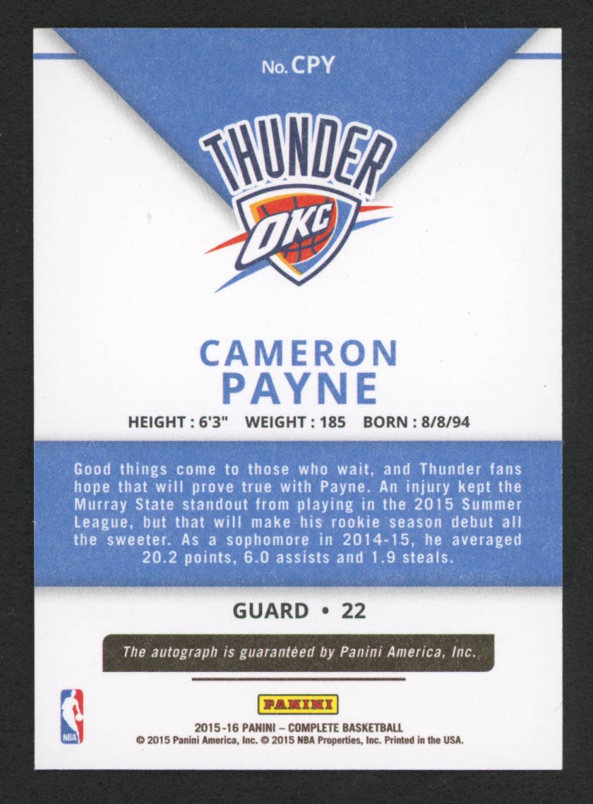 Cameron Payne 2015-16 Panini Complete #CPY AU at PristineAuction.com Cameron Payne 2015-16 Panini Complete #CPY AU at PristineAuction.com