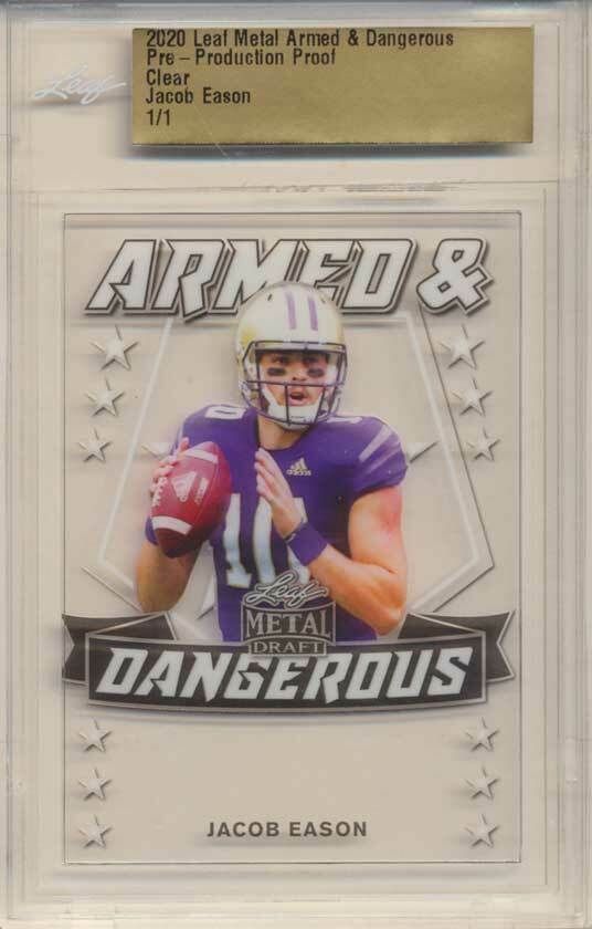 Jacob Eason 2020 Leaf Metal Armed & Dangerous Pre-Production Proof Clear (Leaf Authentic) at PristineAuction.com Jacob Eason 2020 Leaf Metal Armed & Dangerous Pre-Production Proof Clear (Leaf Authentic) at PristineAuction.com