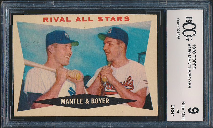 1960 Topps #160 Rival All-Stars / Mickey Mantle / Ken Boyer (BCCG 9) at PristineAuction.com 1960 Topps #160 Rival All-Stars / Mickey Mantle / Ken Boyer (BCCG 9) at PristineAuction.com