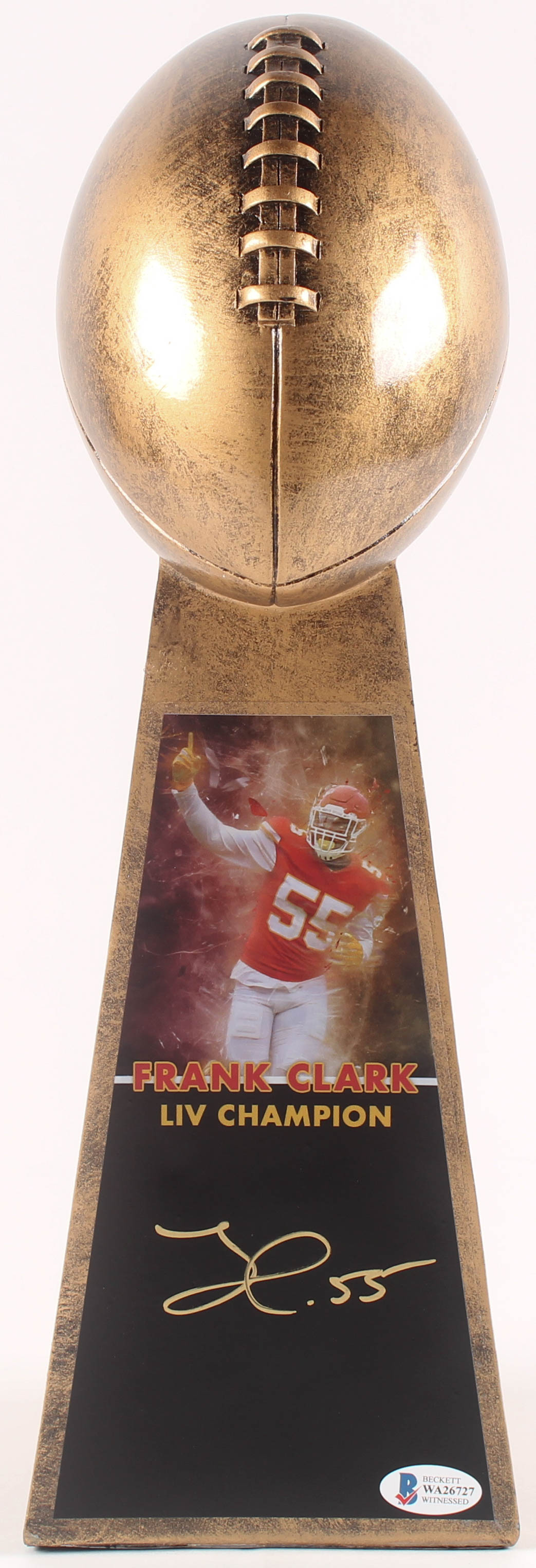 Frank Clark - Chiefs - Signed Large Gold Lombardi Trophy (Beckett COA) at PristineAuction.com Frank Clark - Chiefs - Signed Large Gold Lombardi Trophy (Beckett COA) at PristineAuction.com