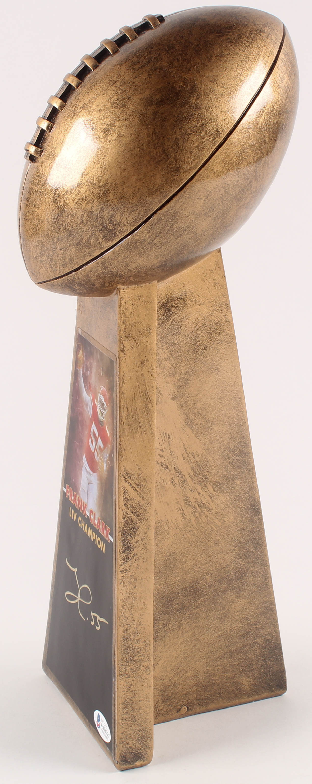 Frank Clark - Chiefs - Signed Large Gold Lombardi Trophy (Beckett COA) at PristineAuction.com Frank Clark - Chiefs - Signed Large Gold Lombardi Trophy (Beckett COA) at PristineAuction.com