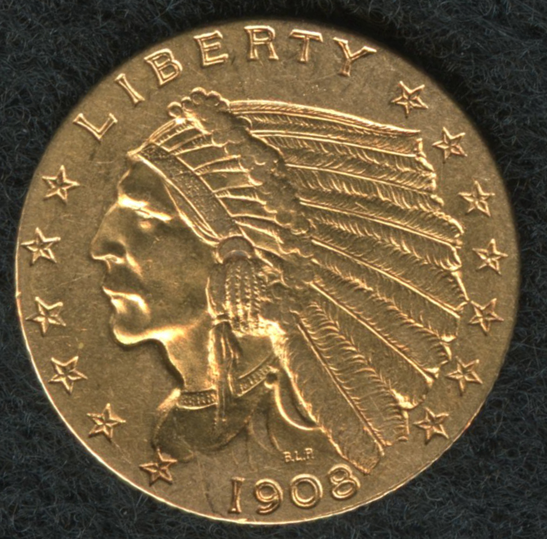 1908 $2.50 Indian Head Quarter Eagle Gold Coin at PristineAuction.com 1908 $2.50 Indian Head Quarter Eagle Gold Coin at PristineAuction.com