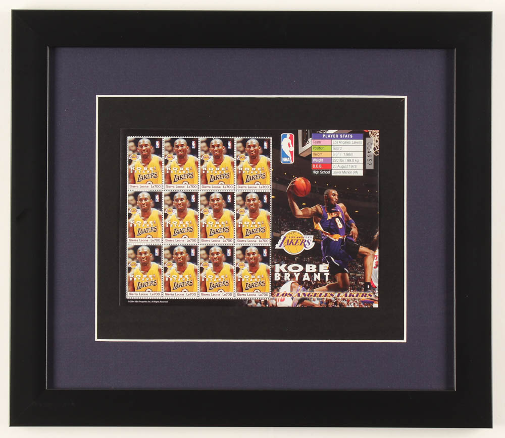 Kobe Bryant Lakers 13x15 Custom Framed Full Uncut Stamp Sheet Display at PristineAuction.com Kobe Bryant Lakers 13x15 Custom Framed Full Uncut Stamp Sheet Display at PristineAuction.com