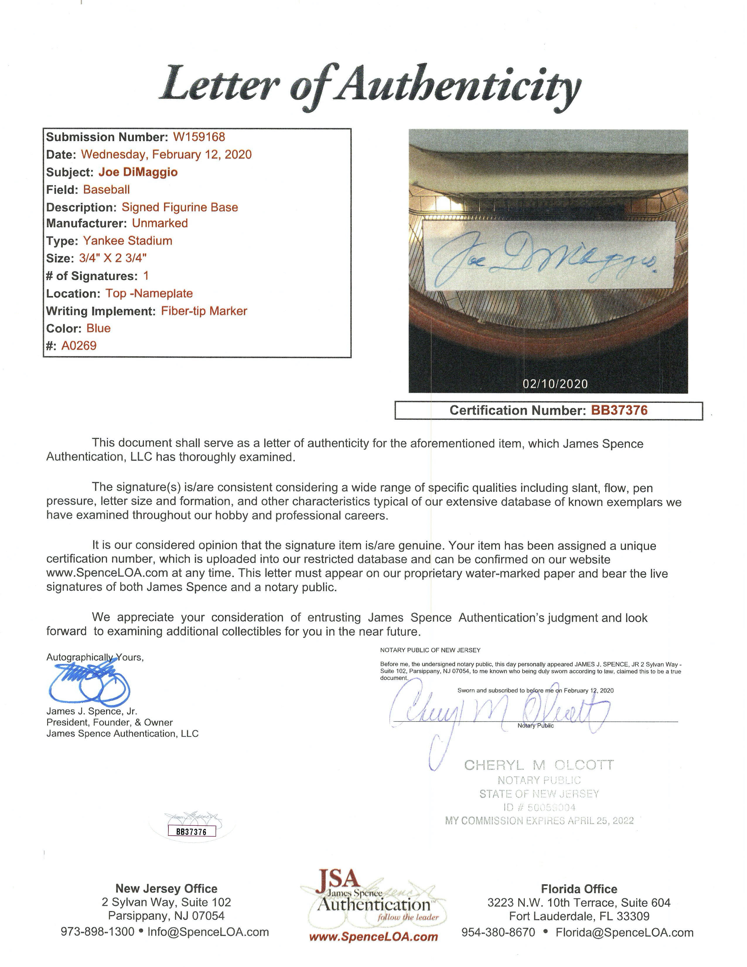 Joe DiMaggio Signed Hawthorne Yankees Stadium Figurine (JSA LOA) at PristineAuction.com Joe DiMaggio Signed Hawthorne Yankees Stadium Figurine (JSA LOA) at PristineAuction.com