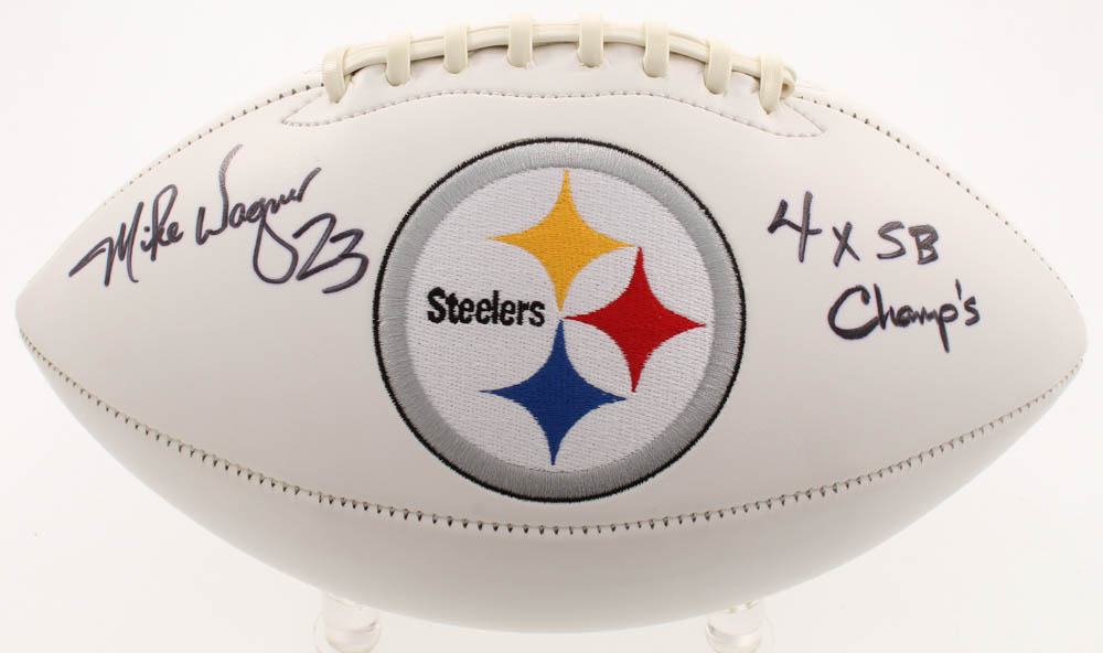 Mike Wagner Signed Steelers Logo Football Inscribed "4X SB Champ's" (TSE) at PristineAuction.com Mike Wagner Signed Steelers Logo Football Inscribed "4X SB Champ's" (TSE) at PristineAuction.com