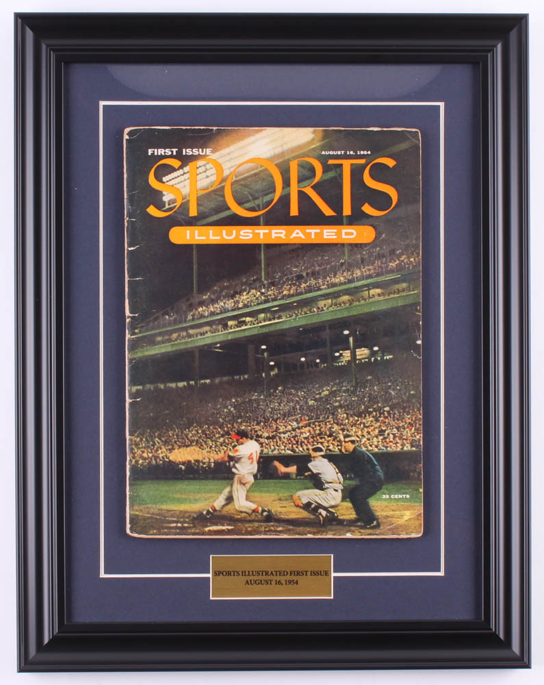 Original First Issue Sports Illustrated Magazine from August 16,1954 14.5x18.5 Custom Framed Display at PristineAuction.com Original First Issue Sports Illustrated Magazine from August 16,1954 14.5x18.5 Custom Framed Display at PristineAuction.com