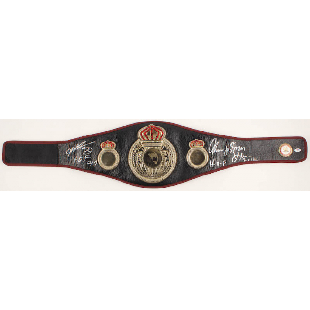 Thomas "Hitman" Hearns & Sugar Ray Leonard Signed World Boxing Association Belt Inscribed "H.O.F