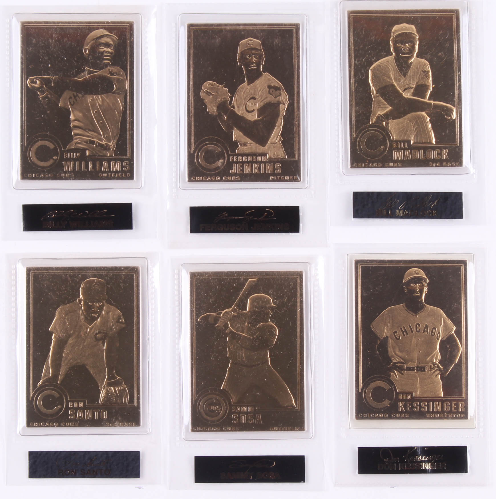 Set of (6) Chicago Cubs Greats 1996-03 Danbury Mint 22kt Gold Baseball Cards with #98 Ron Santo, #99 Billy Williams, #59 Sammy Sosa at PristineAuction.com Set of (6) Chicago Cubs Greats 1996-03 Danbury Mint 22kt Gold Baseball Cards with #98 Ron Santo, #99 Billy Williams, #59 Sammy Sosa at PristineAuction.com