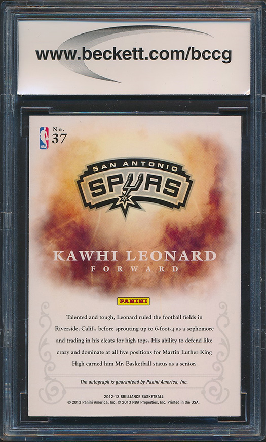 Kawhi Leonard 2012-13 Panini Brilliance Brilliant Beginnings Autographs #37 (BCCG 10) at PristineAuction.com Kawhi Leonard 2012-13 Panini Brilliance Brilliant Beginnings Autographs #37 (BCCG 10) at PristineAuction.com