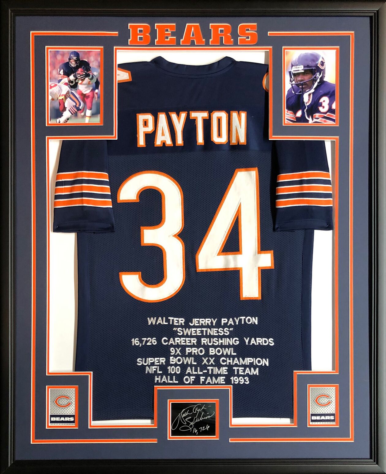 Walter Payton 34.5x42.5 Custom Framed Stat Jersey at PristineAuction.com Walter Payton 34.5x42.5 Custom Framed Stat Jersey at PristineAuction.com