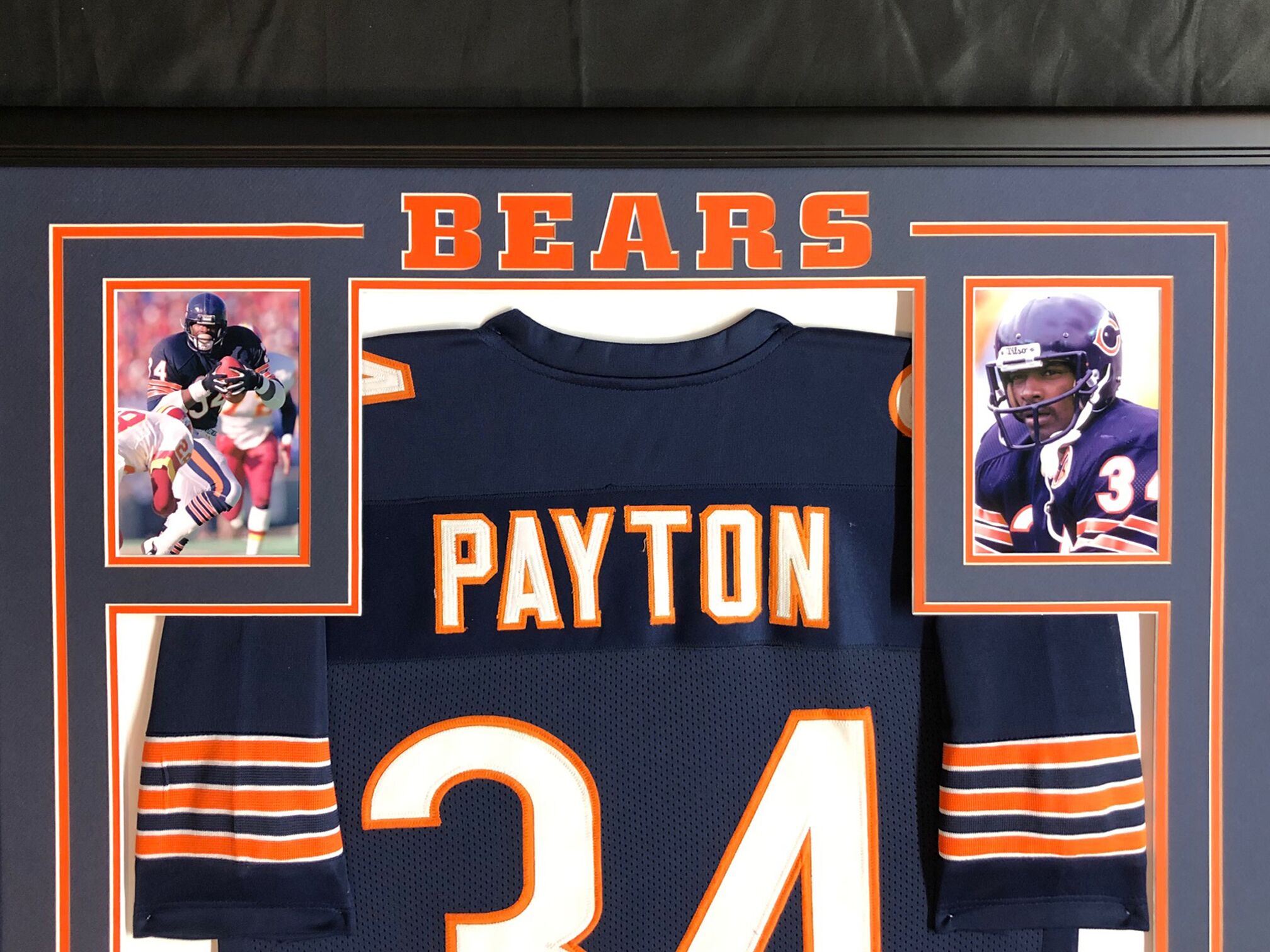 Walter Payton 34.5x42.5 Custom Framed Stat Jersey at PristineAuction.com Walter Payton 34.5x42.5 Custom Framed Stat Jersey at PristineAuction.com