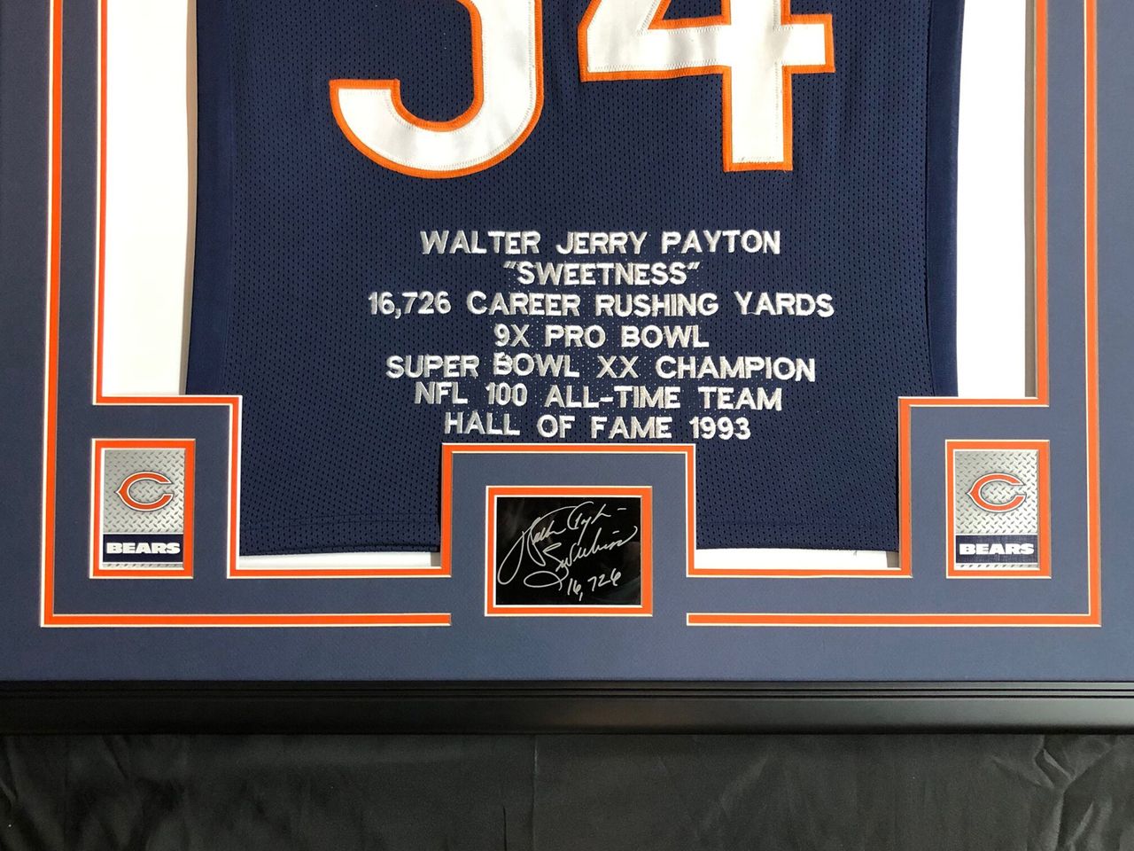 Walter Payton 34.5x42.5 Custom Framed Stat Jersey at PristineAuction.com Walter Payton 34.5x42.5 Custom Framed Stat Jersey at PristineAuction.com