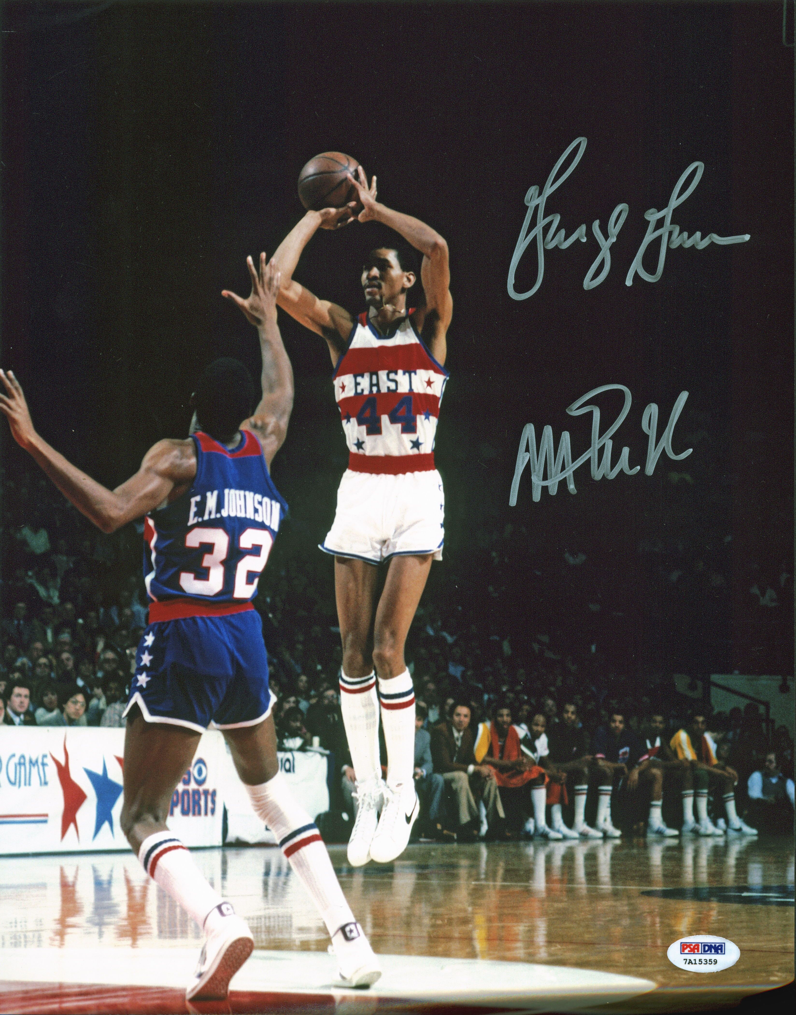 Magic Johnson & George Gervin Signed 11x14 Photo (PSA) at PristineAuction.com Magic Johnson & George Gervin Signed 11x14 Photo (PSA) at PristineAuction.com