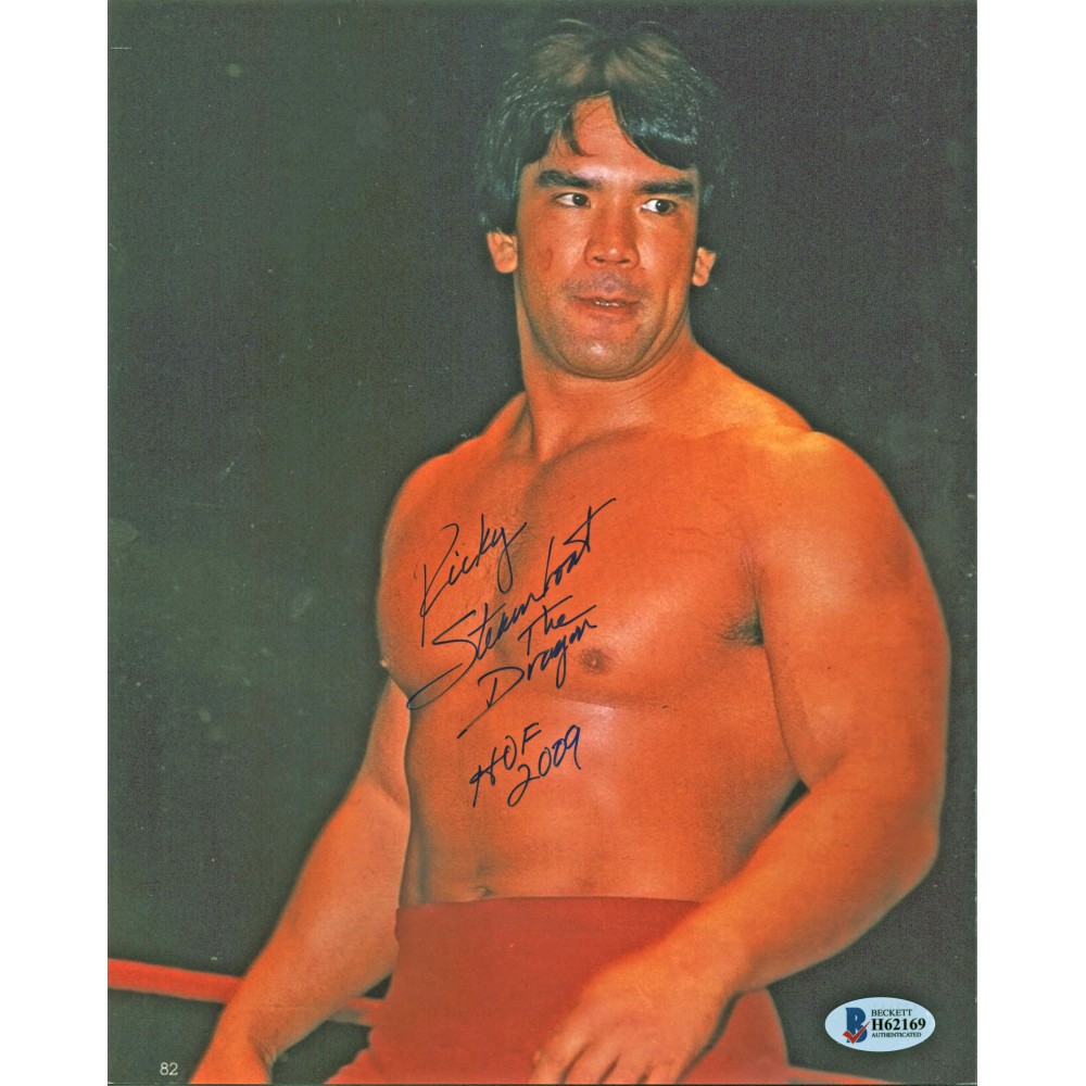 Ricky Steamboat Signed 8x10 Photo Inscribed "The Dragon" & "HOF 2009 " (Beckett COA) Pristine