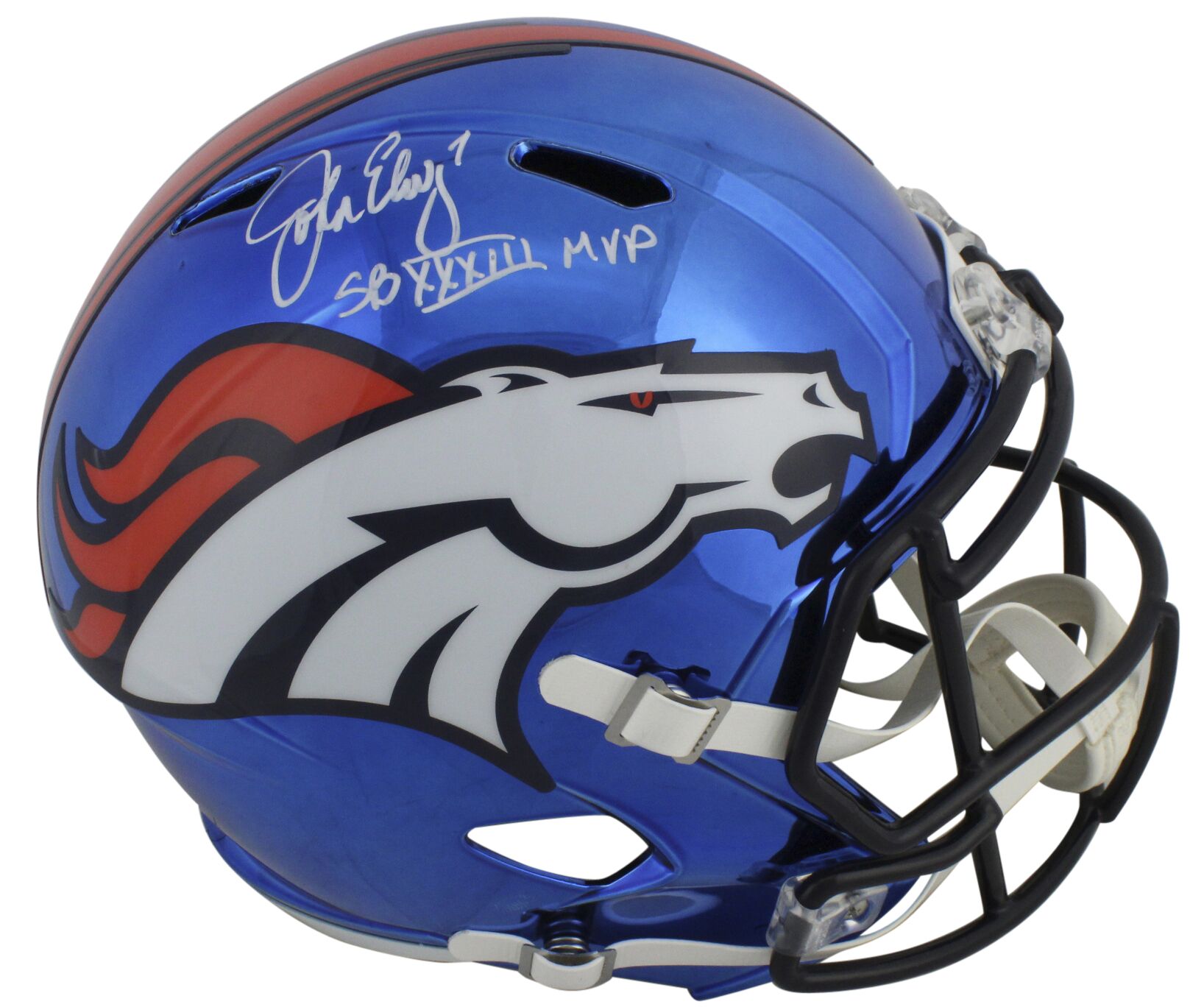 John Elway Signed Broncos Full-Size Chrome Speed Helmet Inscribed "SB XXXIII MVP" (Beckett COA) at PristineAuction.com John Elway Signed Broncos Full-Size Chrome Speed Helmet Inscribed "SB XXXIII MVP" (Beckett COA) at PristineAuction.com