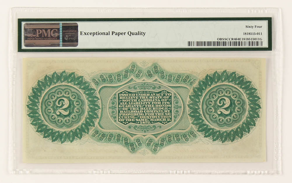1872 $2 Two-Dollar - South Carolina - Columbia - Bank Note Bill (PMG 64) (EPQ) at PristineAuction.com 1872 $2 Two-Dollar - South Carolina - Columbia - Bank Note Bill (PMG 64) (EPQ) at PristineAuction.com