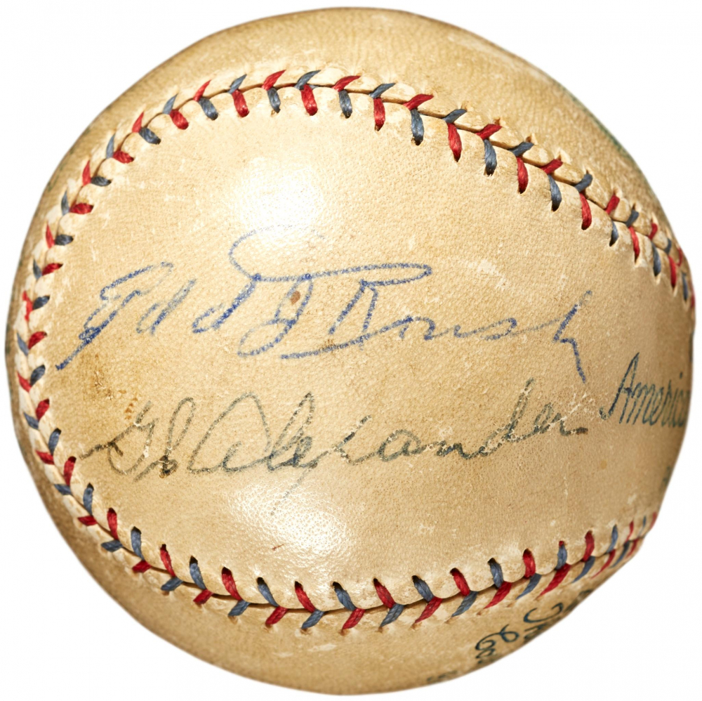 Vintage HallofFamers Baseball Signed by (4) with Babe Ruth, Grover