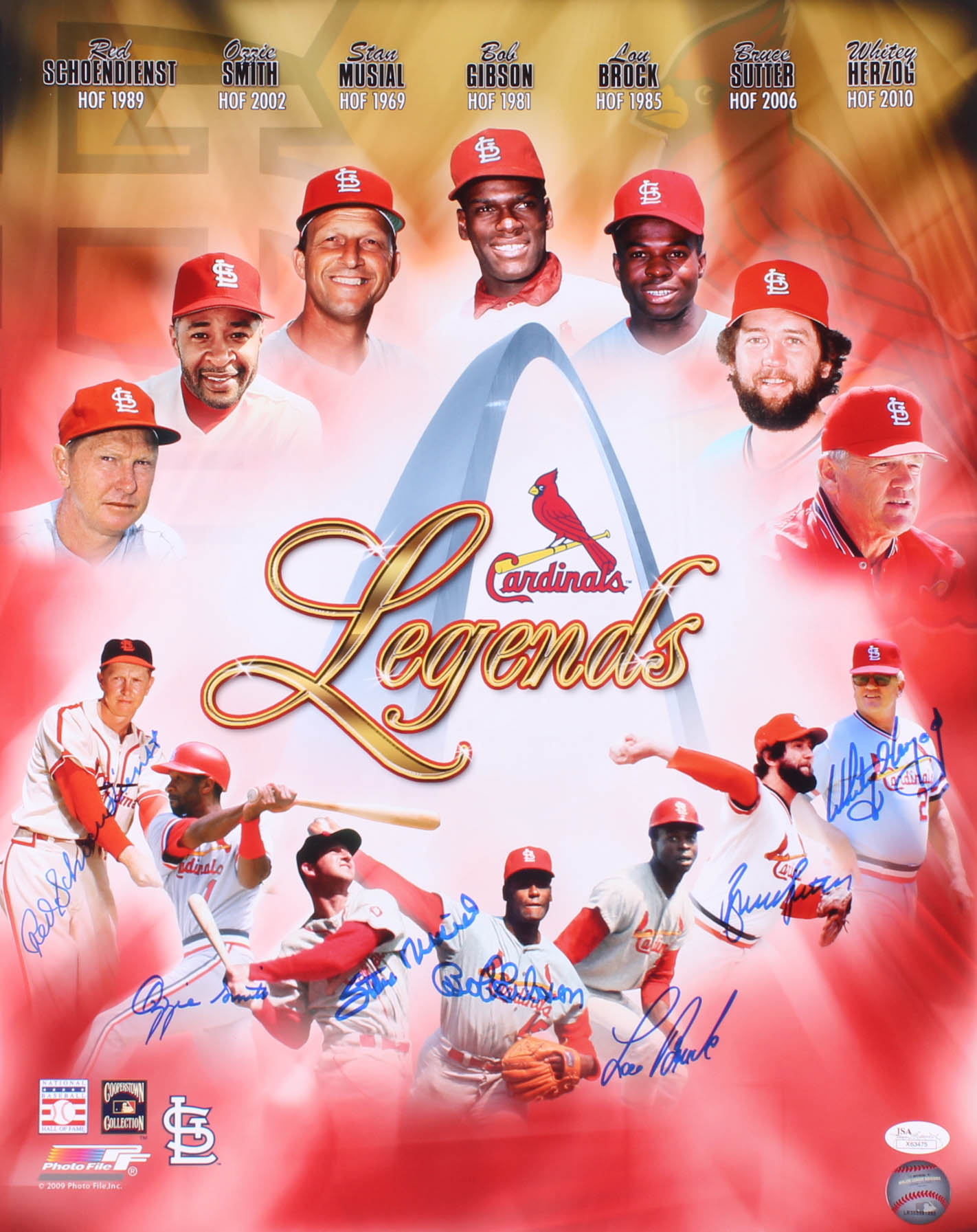 Cardinals Hall Of Famers 16x20 Photo Signed by (7) with Red Schoendienst, Ozzie Smith, Stan Musial, Bob Gibson (JSA LOA) at PristineAuction.com Cardinals Hall Of Famers 16x20 Photo Signed by (7) with Red Schoendienst, Ozzie Smith, Stan Musial, Bob Gibson (JSA LOA) at PristineAuction.com