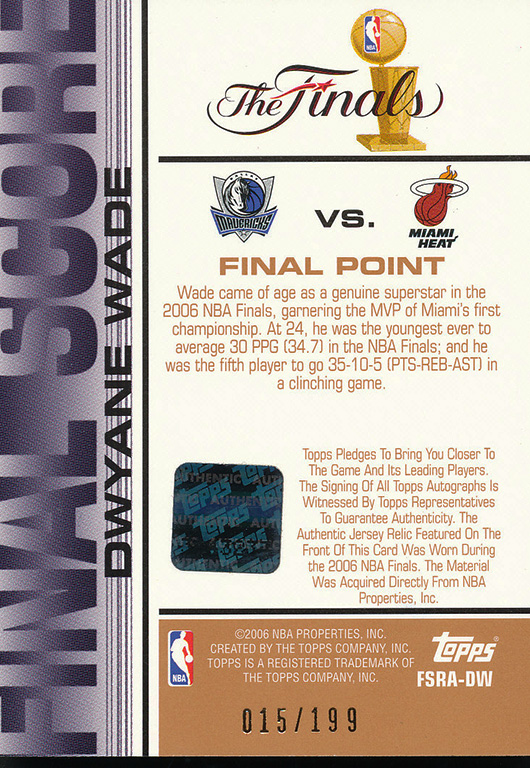 Dwyane Wade 2006-07 Topps Big Game Final Score Relics Autographs #DW at PristineAuction.com Dwyane Wade 2006-07 Topps Big Game Final Score Relics Autographs #DW at PristineAuction.com