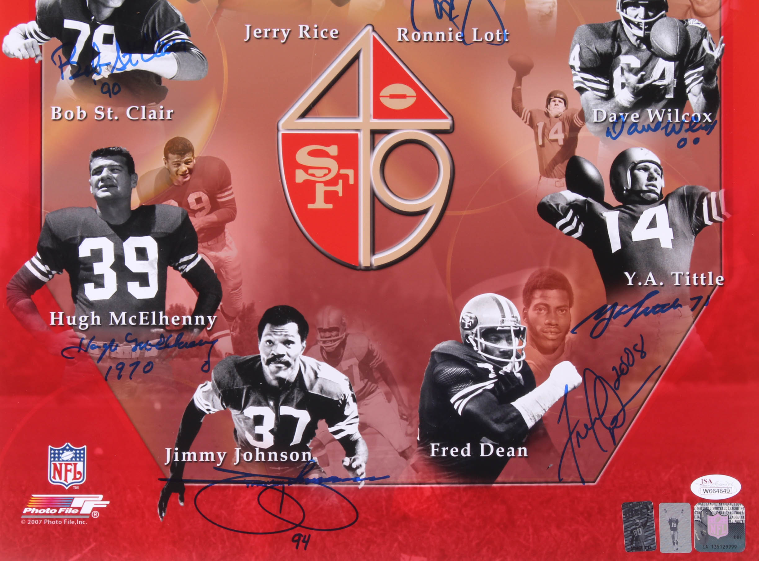 49ers Hall of Famers 16x20 Photo Team-Signed by (10) with Joe Montana, Jerry Rice, Ronnie Lott, Steve Young With Multiple Inscriptions (JSA, Montana & Rice) at PristineAuction.com 49ers Hall of Famers 16x20 Photo Team-Signed by (10) with Joe Montana, Jerry Rice, Ronnie Lott, Steve Young With Multiple Inscriptions (JSA, Montana & Rice) at PristineAuction.com