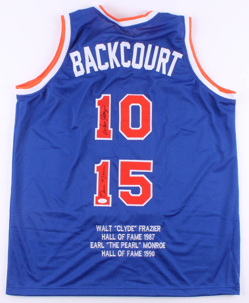 Walt Frazier & Earl Monroe Signed Career Highlight Stat Jersey (JSA COA) at PristineAuction.com Walt Frazier & Earl Monroe Signed Career Highlight Stat Jersey (JSA COA) at PristineAuction.com