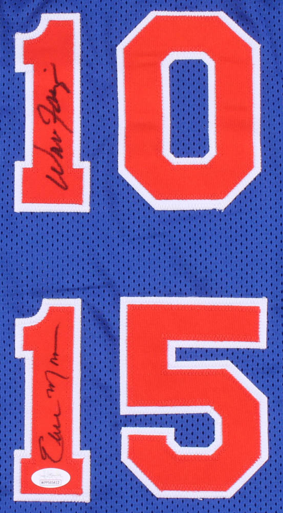 Walt Frazier & Earl Monroe Signed Career Highlight Stat Jersey (JSA COA) at PristineAuction.com Walt Frazier & Earl Monroe Signed Career Highlight Stat Jersey (JSA COA) at PristineAuction.com