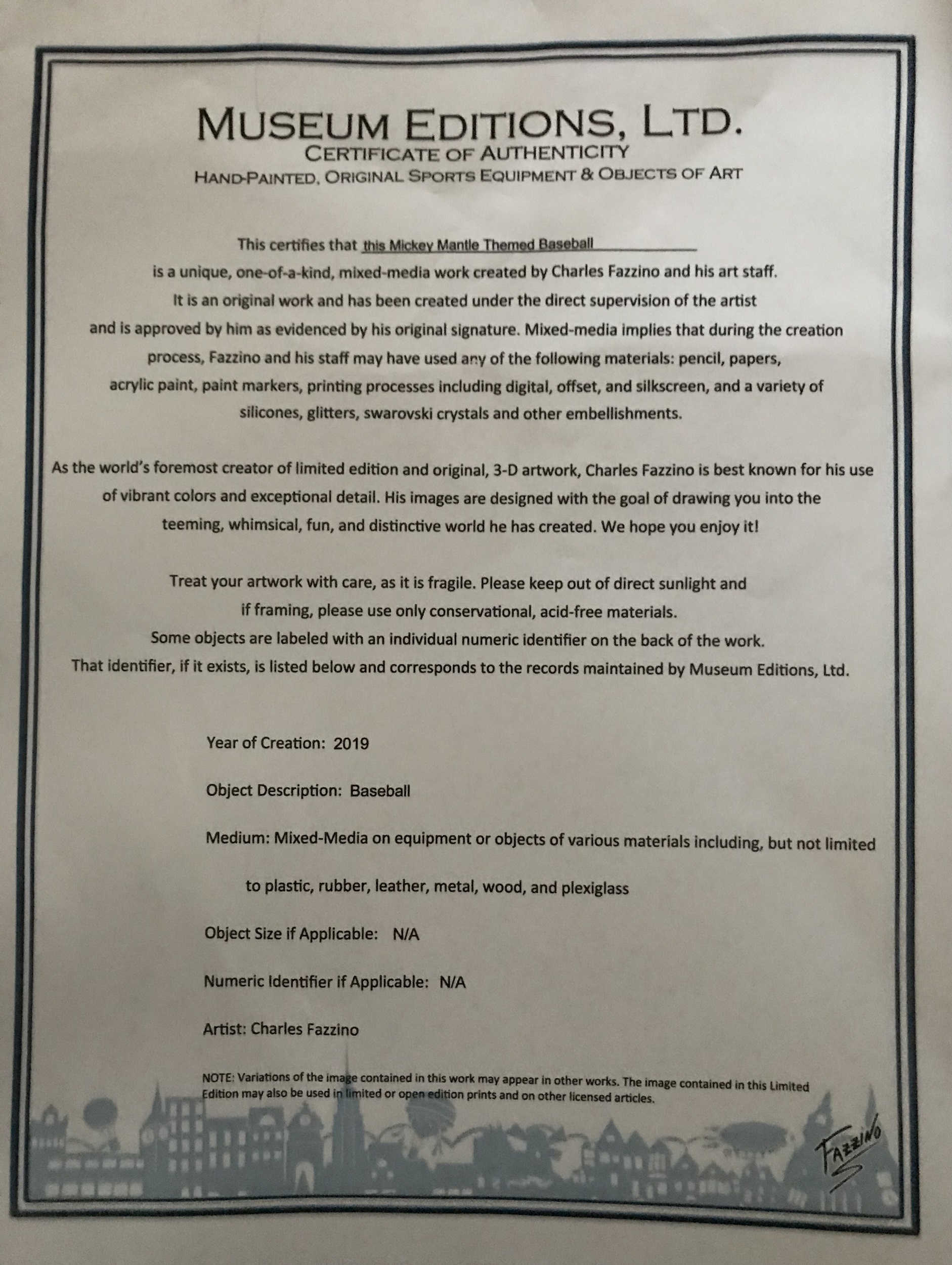 Mickey Mantle & Charles Fazzino Signed Yankees Hand-Painted Baseball with High Quality Display Case (UDA COA & Fazzino COA) at PristineAuction.com Mickey Mantle & Charles Fazzino Signed Yankees Hand-Painted Baseball with High Quality Display Case (UDA COA & Fazzino COA) at PristineAuction.com