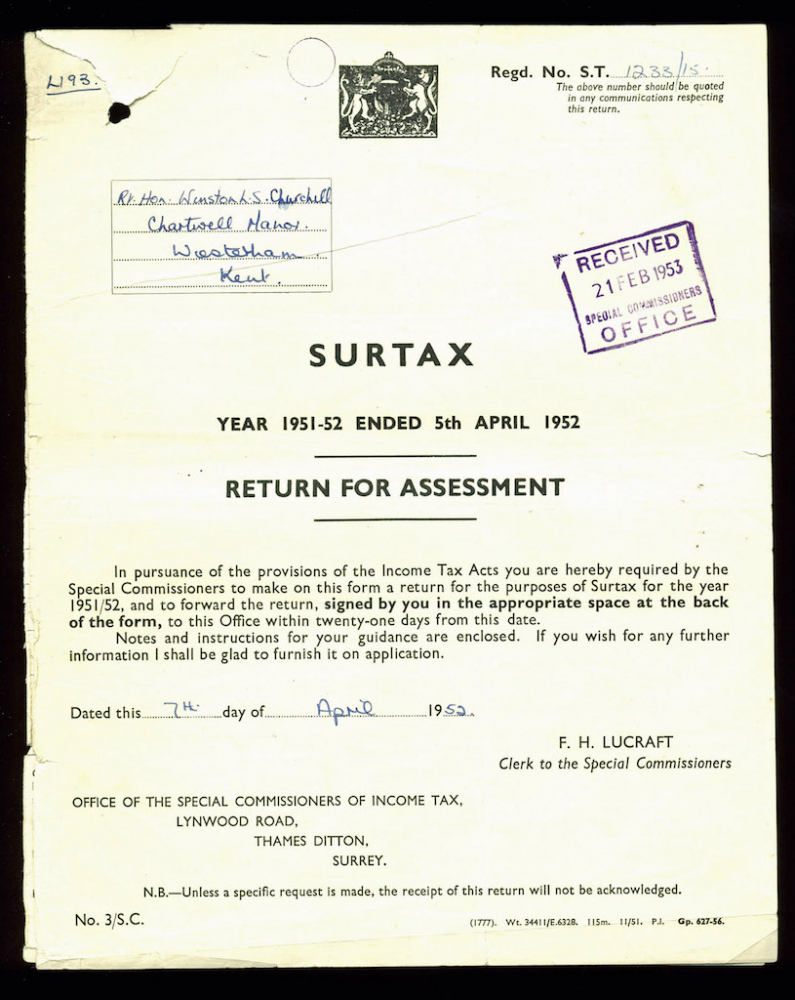Winston Churchill Signed 1953 Tax Return Document (Beckett LOA