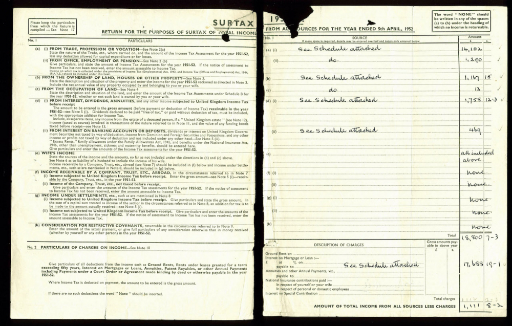 Winston Churchill Signed 1953 Tax Return Document (Beckett LOA