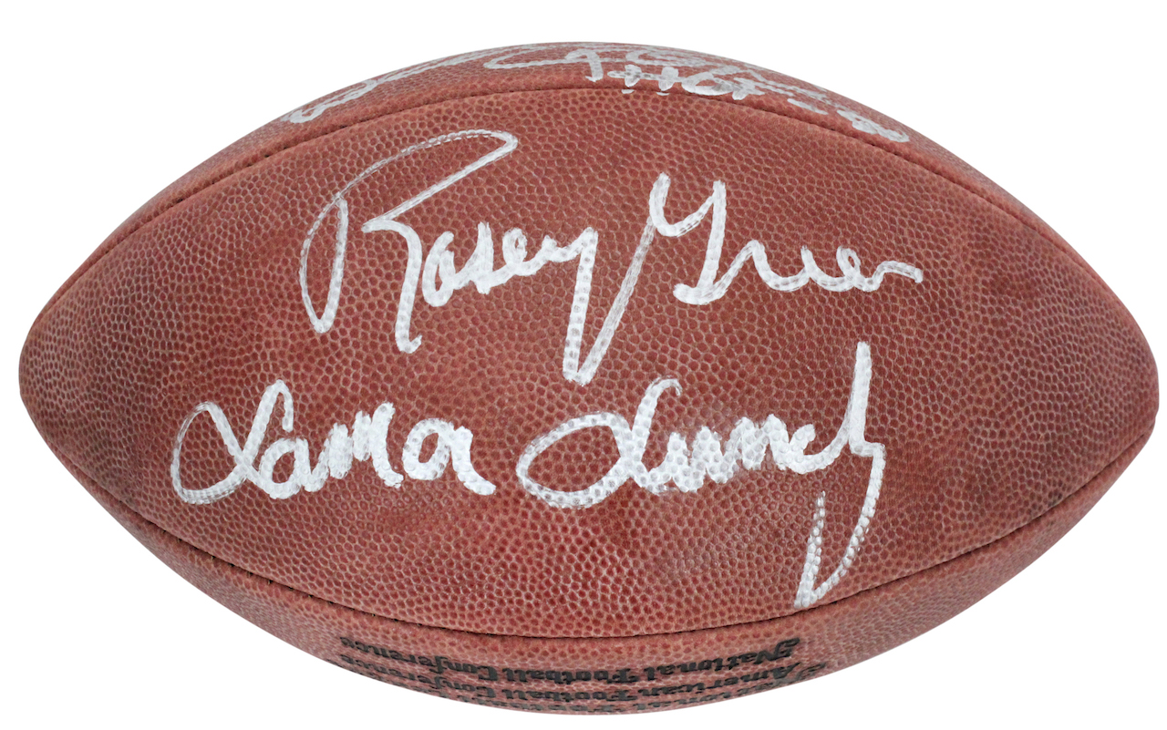 Rams "Fearsome Foursome" Official NFL Game Ball Team-Signed by (4) with Rosey Grier, Lamar Lundy, Merlin Olsen & Deacon Jones Inscribed "HOF 82" & "HOF 80" (Beckett LOA) at PristineAuction.com Rams "Fearsome Foursome" Official NFL Game Ball Team-Signed by (4) with Rosey Grier, Lamar Lundy, Merlin Olsen & Deacon Jones Inscribed "HOF 82" & "HOF 80" (Beckett LOA) at PristineAuction.com