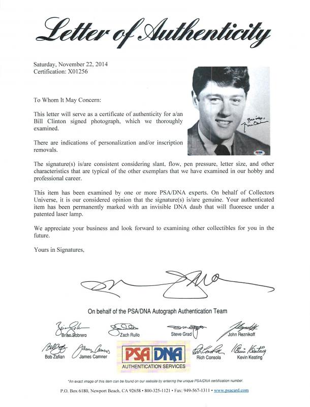 Bill Clinton Signed 8x10 Photo Inscribed "Best Wishes" (PSA LOA) at PristineAuction.com Bill Clinton Signed 8x10 Photo Inscribed "Best Wishes" (PSA LOA) at PristineAuction.com