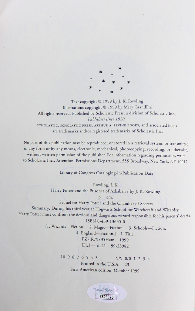 J. K. Rowling Signed "Harry Potter & the Prisoner of Azkaban" First Edition Hardcover Book (JSA LOA) at PristineAuction.com J. K. Rowling Signed "Harry Potter & the Prisoner of Azkaban" First Edition Hardcover Book (JSA LOA) at PristineAuction.com