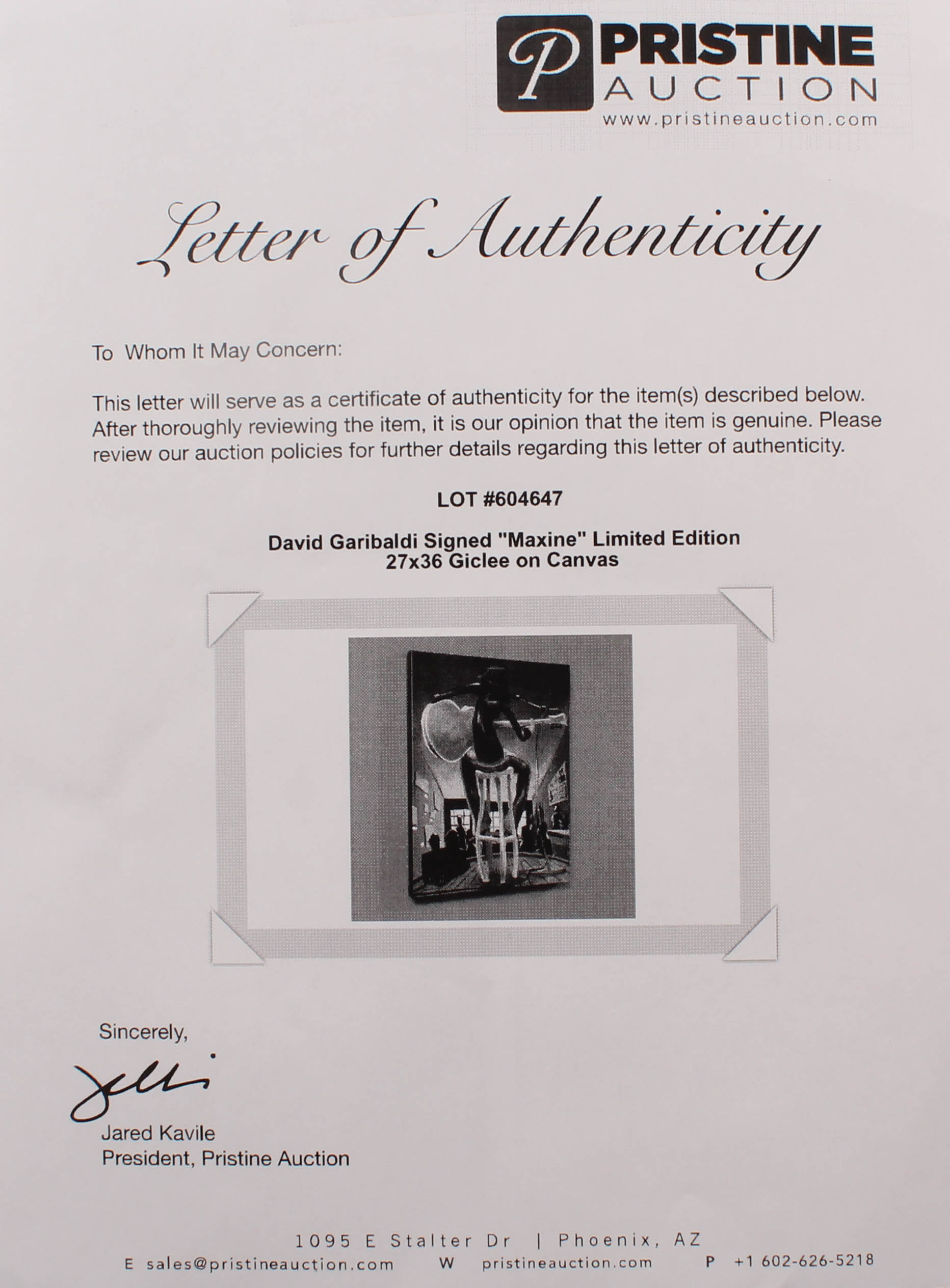David Garibaldi Signed "Maxine" 26.5x36 Canvas Painting (PA LOA) at PristineAuction.com David Garibaldi Signed "Maxine" 26.5x36 Canvas Painting (PA LOA) at PristineAuction.com