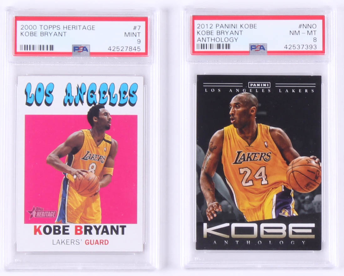 Lot of (2) PSA Graded Kobe Bryant Basketball Cards with 2012-13 Panini Anthology #NNO (PSA 8) & 2000-01 Topps Heritage #7 (PSA 9) | Pristine Auction Lot of (2) PSA Graded Kobe Bryant Basketball Cards with 2012-13 Panini Anthology #NNO (PSA 8) & 2000-01 Topps Heritage #7 (PSA 9) | Pristine Auction