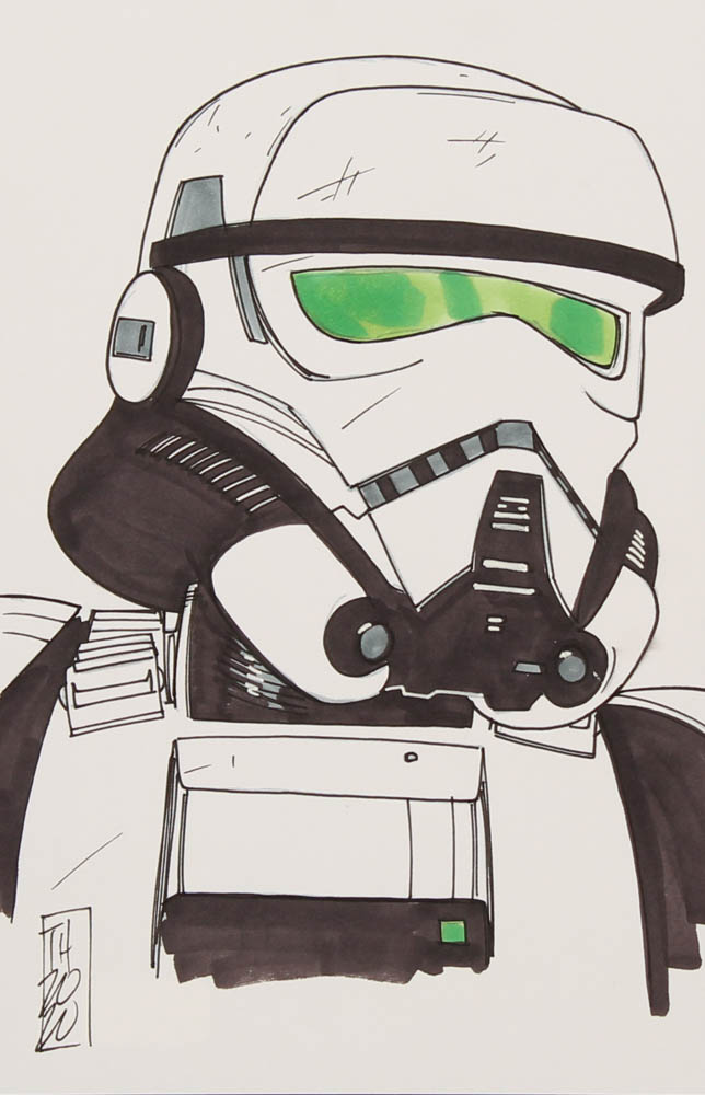 Tom Hodges - Imperial Patrol Trooper - "Star Wars" - Signed ORIGINAL 5.5" x 8.5" Drawing on Paper (1/1) at PristineAuction.com Tom Hodges - Imperial Patrol Trooper - "Star Wars" - Signed ORIGINAL 5.5" x 8.5" Drawing on Paper (1/1) at PristineAuction.com