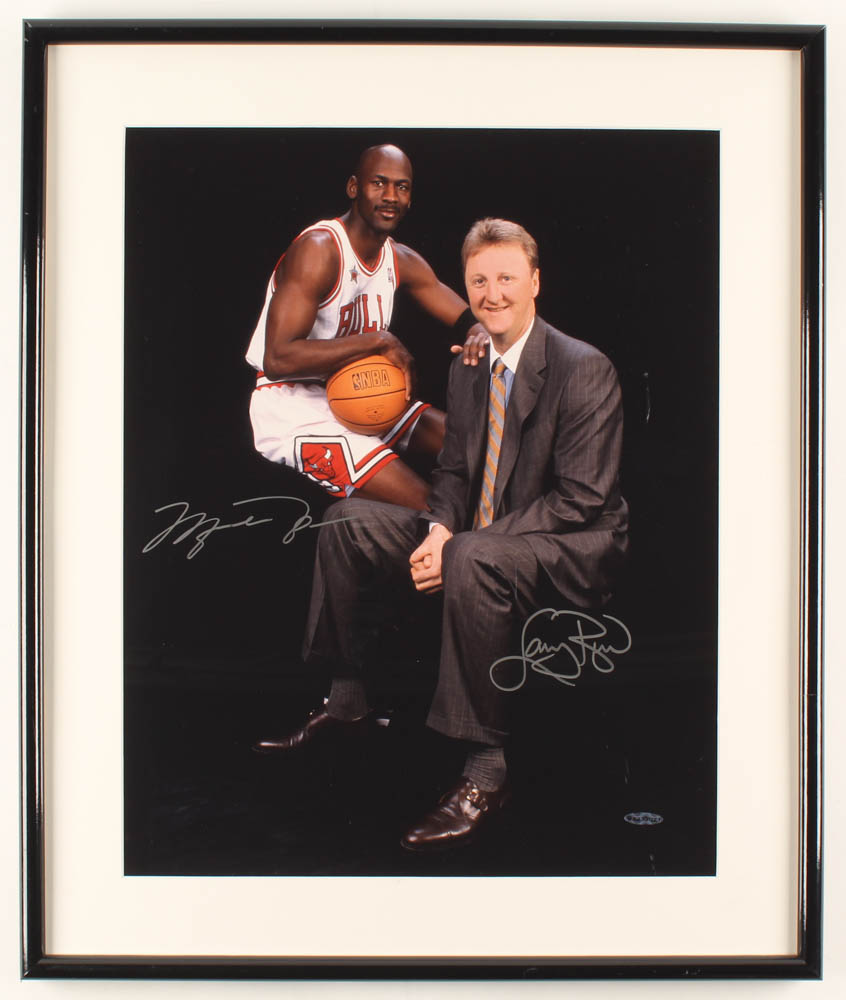 Michael Jordan & Larry Bird Signed 21x25 Custom Framed Photo Display (UDA Hologram) at PristineAuction.com Michael Jordan & Larry Bird Signed 21x25 Custom Framed Photo Display (UDA Hologram) at PristineAuction.com