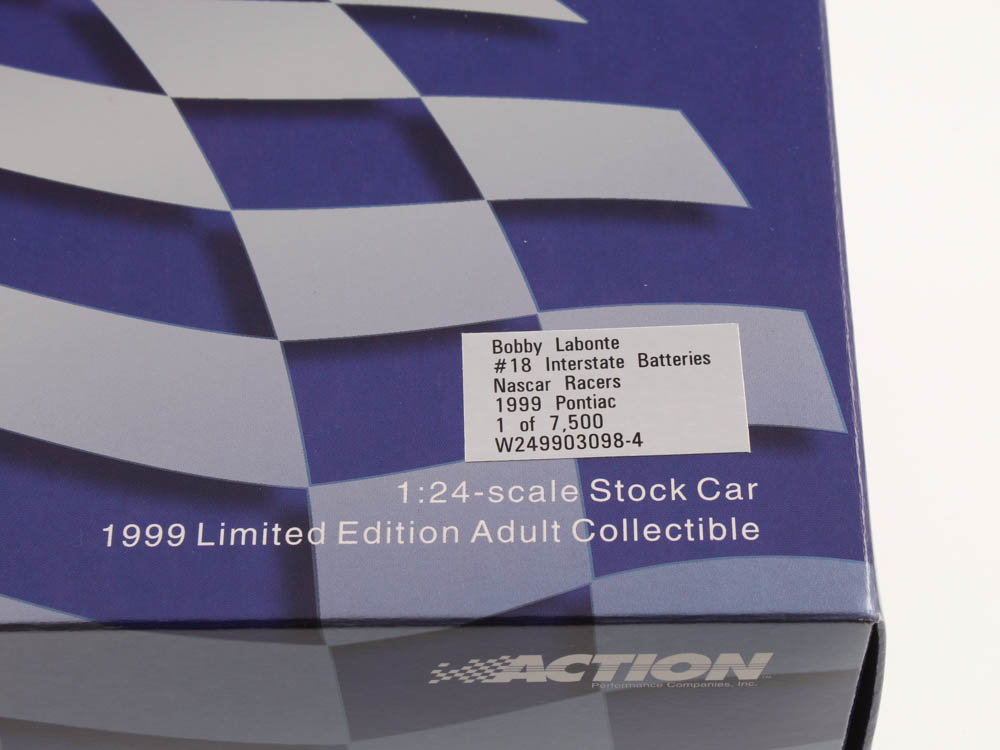 Bobby Labonte Signed LE #18 Interstate Batteries / Nascar Racers 1999 Pontiac 1:24 Scale Die Cast Car (JSA COA) at PristineAuction.com Bobby Labonte Signed LE #18 Interstate Batteries / Nascar Racers 1999 Pontiac 1:24 Scale Die Cast Car (JSA COA) at PristineAuction.com