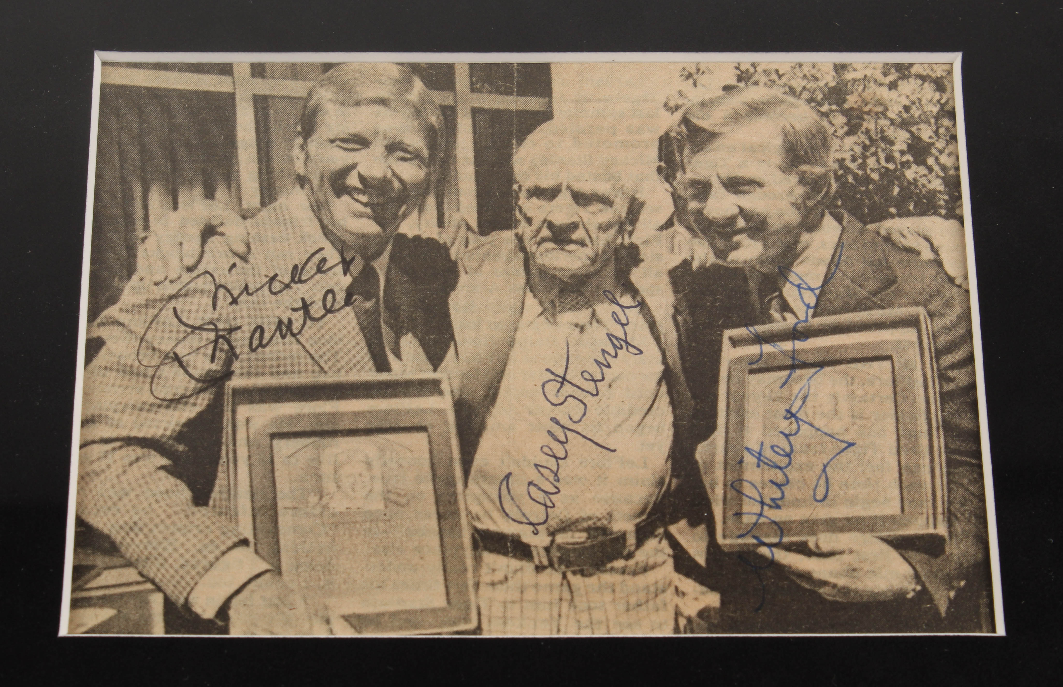 Mickey Mantle, Casey Stengel & Whitey Ford Signed 13.5x15 Custom Framed Photo Display with Mantle Hall of Fame Pin (PSA LOA) at PristineAuction.com Mickey Mantle, Casey Stengel & Whitey Ford Signed 13.5x15 Custom Framed Photo Display with Mantle Hall of Fame Pin (PSA LOA) at PristineAuction.com