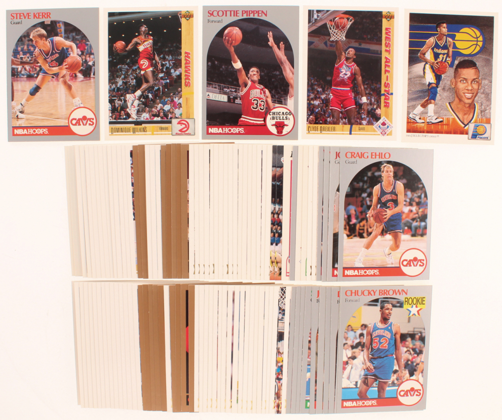 Lot of (114) Basketball Cards with 1990-91 Hoops #75 Steve Kerr, 1991-92 Upper Deck #255 Dominique Wilkins, 1990-91 Hoops #69 Scottie Pippen, 1991-92 Upper Deck #53 Clyde Drexler AS, 1991-92 Upper Deck #90 Reggie Miller TC