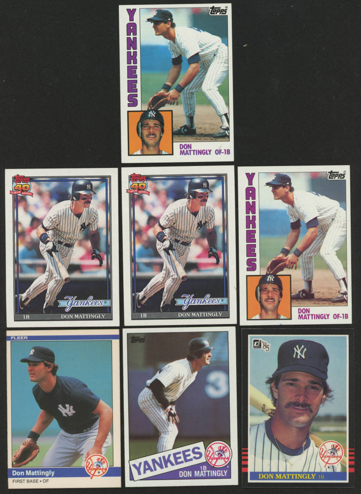 Lot of (7) Don Mattingly Baseball Cards with (2) 1984 Topps 8 RC, 1986 Fleer AllStars 1, 1985