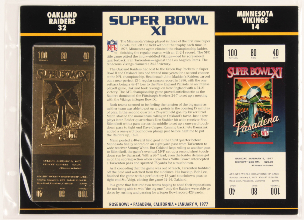 Super Bowl XI Commemorative 9x12 Score Card Display with ...
