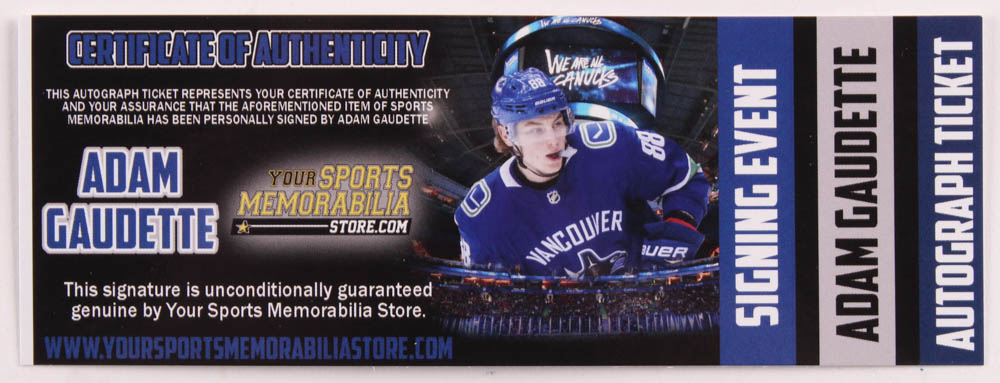 Lot of (3) Adam Gaudette Signed Canucks Logo Items with, Hockey Puck, Jersey & 8x10 Photo (Gaudette COA) at PristineAuction.com Lot of (3) Adam Gaudette Signed Canucks Logo Items with, Hockey Puck, Jersey & 8x10 Photo (Gaudette COA) at PristineAuction.com